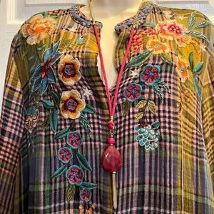 Talbots long bright Pink & Gold Chain Faceted Gemstone Tassel Necklace